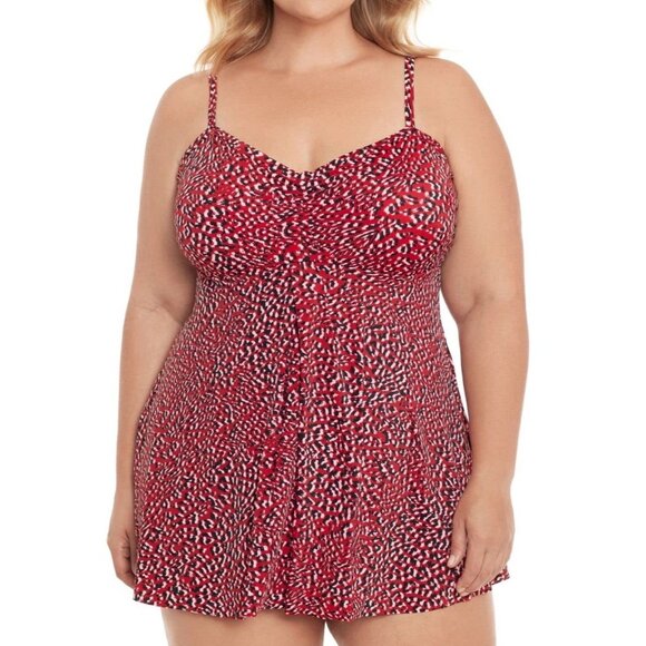 Swim Solutions Maroon Stretch Tummy Control Baby Spice Swimdress Plus Size 24W - Picture 1 of 7